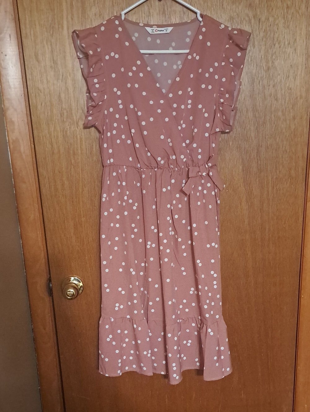 PatPat Womens Pink And White Polj A Dot Dress Medium.